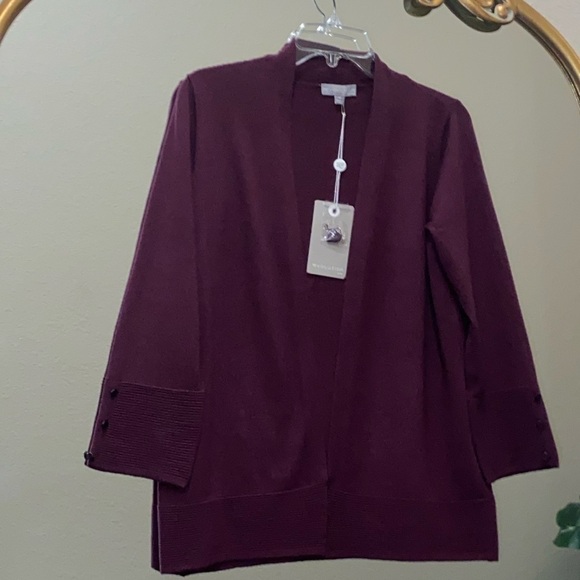 Evolution by Cyrus Myna Button Sleeve Burgundy Open Front Cardigan Size M - Picture 5 of 9